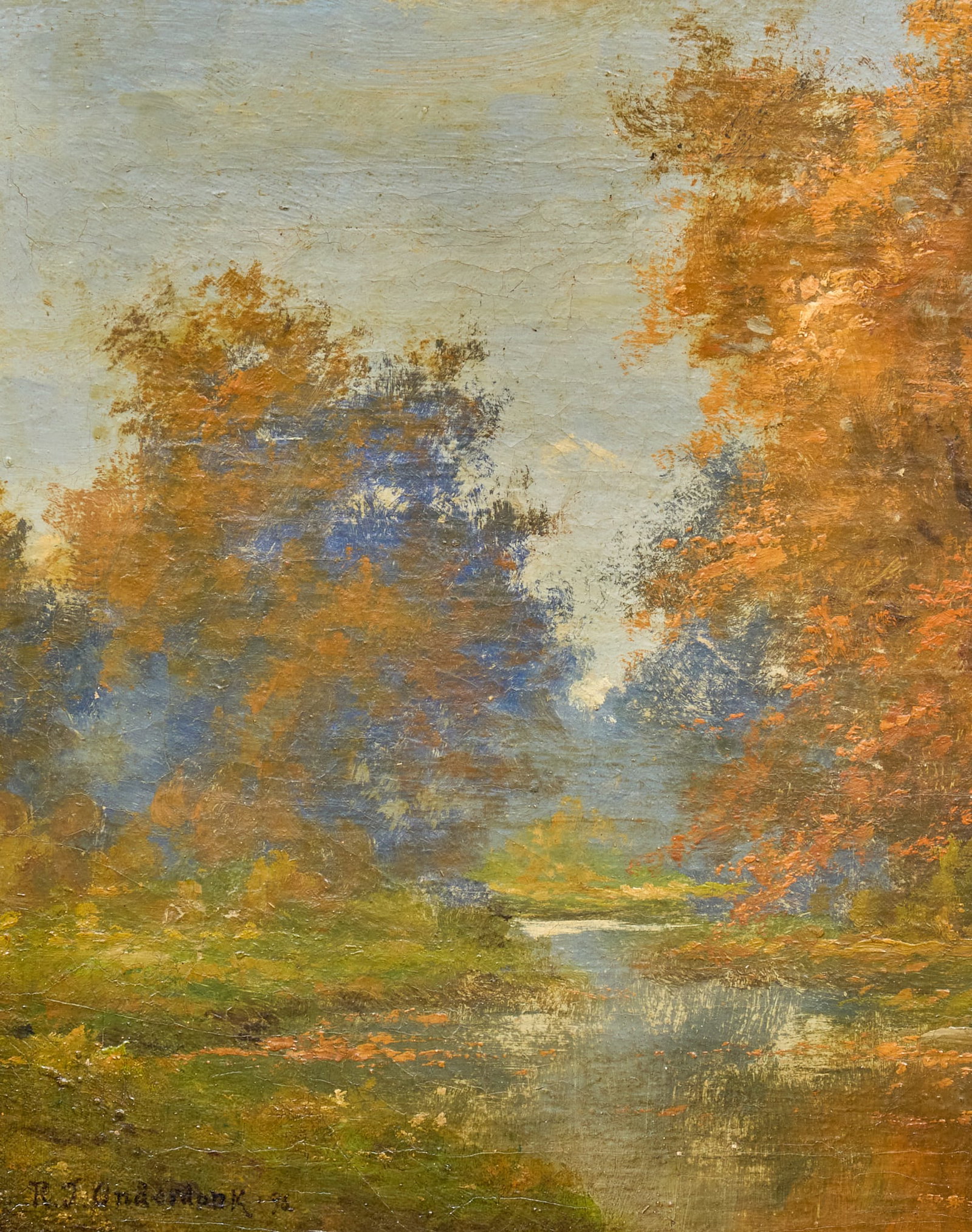 Robert Onderdonk, Texas River Scene: Robert Jenkins Onderdonk (Texas / Maryland, 1852-1917), riverbanks scene, oil on board, signed and dated lower left, 1896 sight: 12 x 9 in., frame: 16.5 x 13.5 in. Provenance: Property from a home in