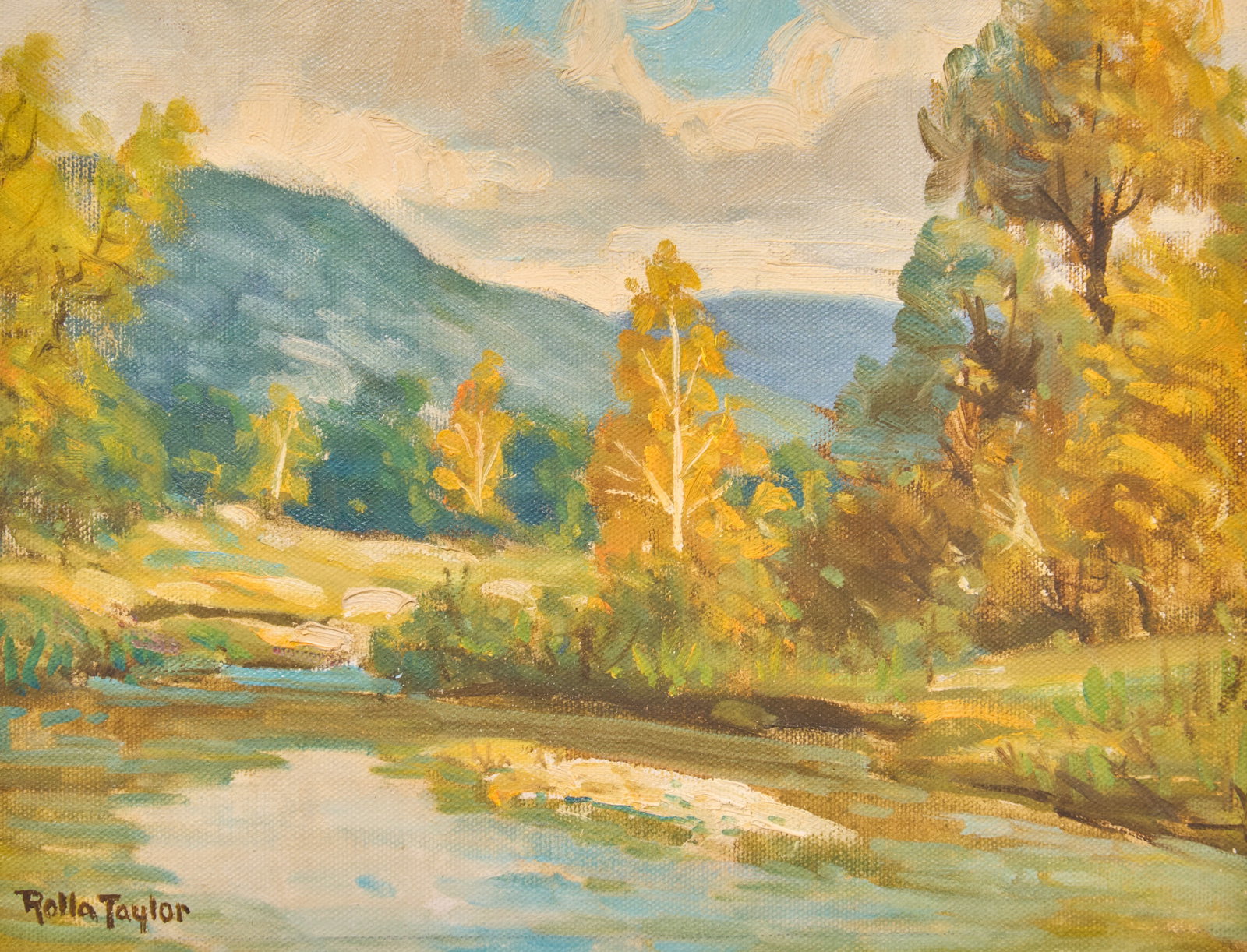 Rolla Sims Taylor, "The San Jeronimo": Rolla Sims Taylor (Texas, 1872-1970), "The San Jeronimo", oil on canvas panel, signed lower left, artist's inscription on the verso with signature, title, and date, 1942; framed