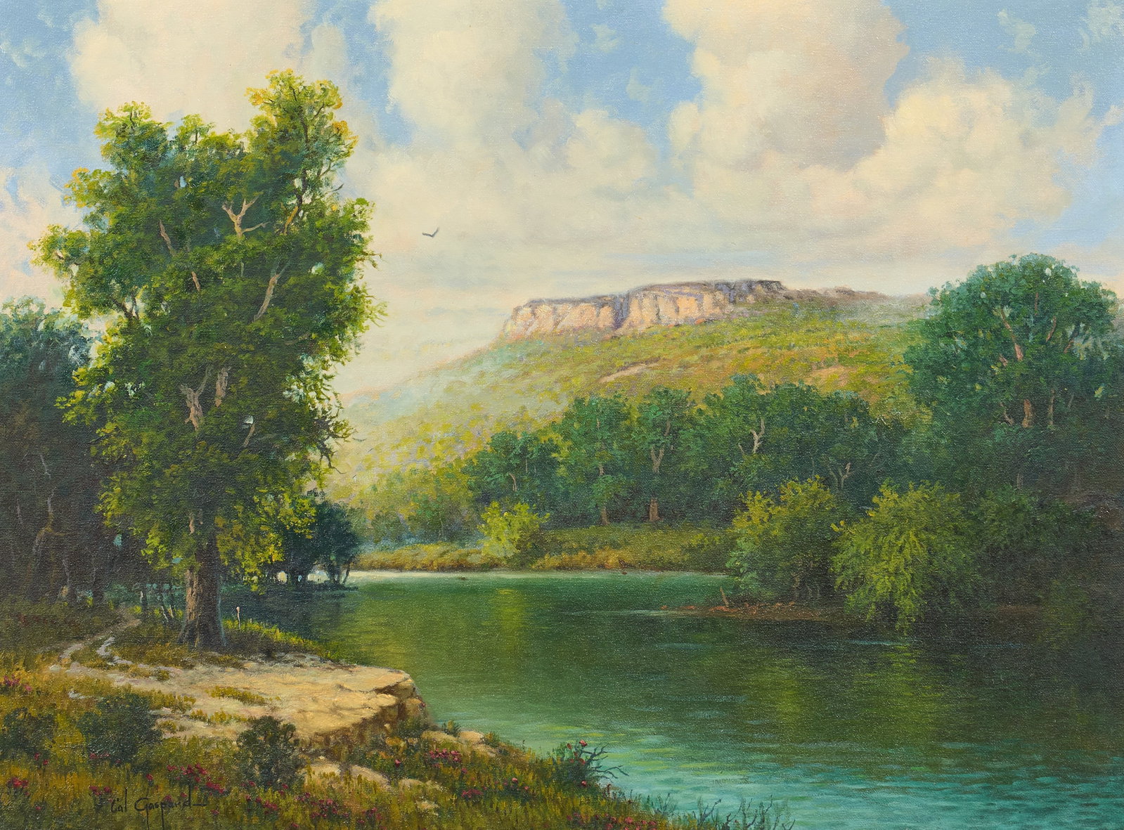 Cal Gaspard, "Tranquil Waters": Cal Gaspard (Amer., b. 1934), "Tranquil Waters", oil on canvas, signed lower left, titled on stretcher bar sight: 18 x 24 in., frame: 28 x 34 in. Provenance: Property from a home i