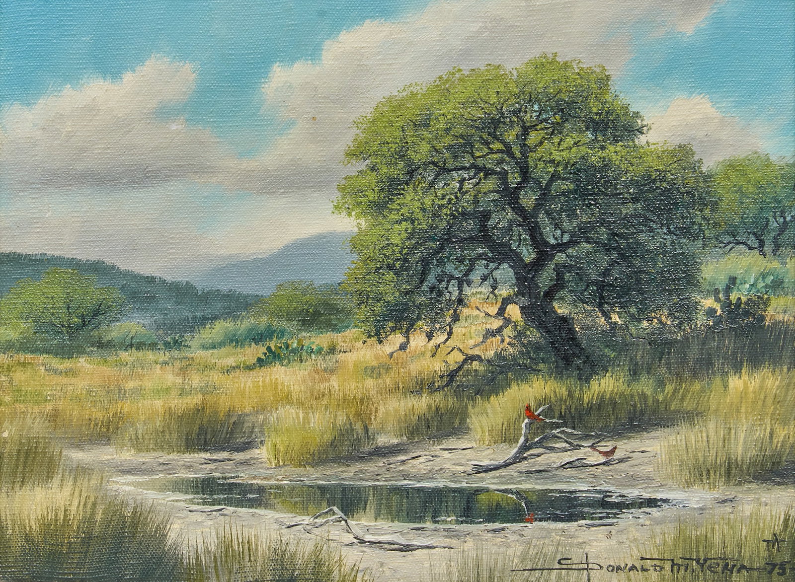Donald Yena, "Little Oak, Little Water": Donald M. Yena (Amer., b. 1933), "Little Oak, Little Water", oil on canvas, signed and dated lower right, 1975 sight: 9 x 12 in., frame: 17 x 20 in. Provenance: Property from an Austin, Texa