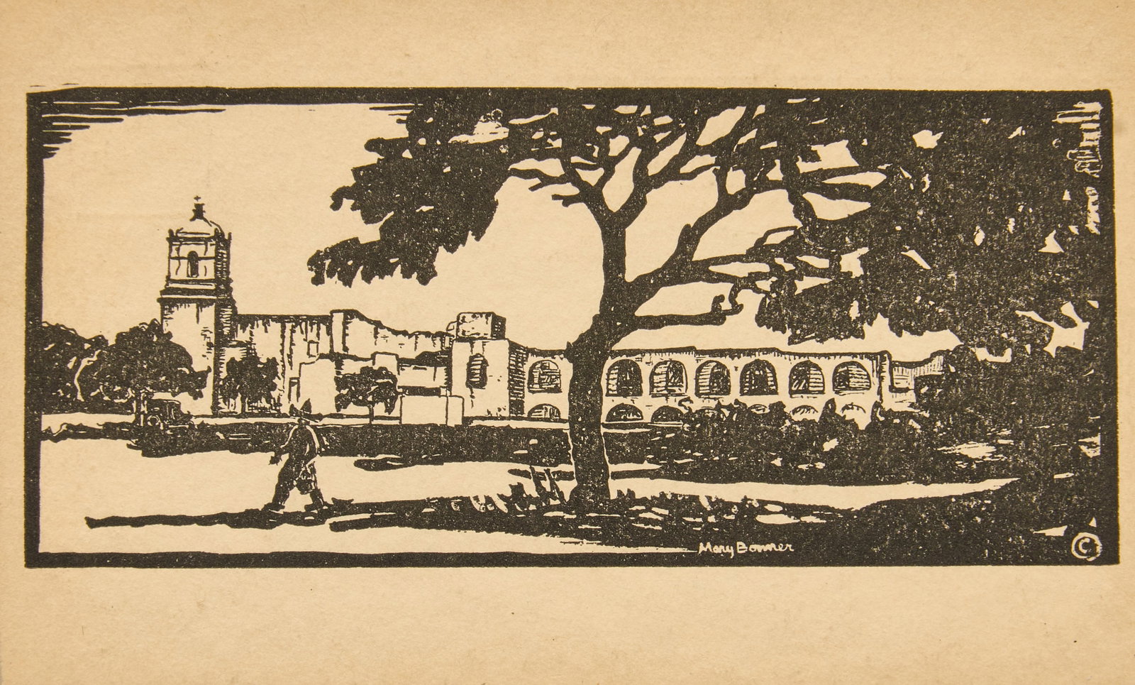 Mary Bonner, Mission San Jose Woodcut (1 of 4)