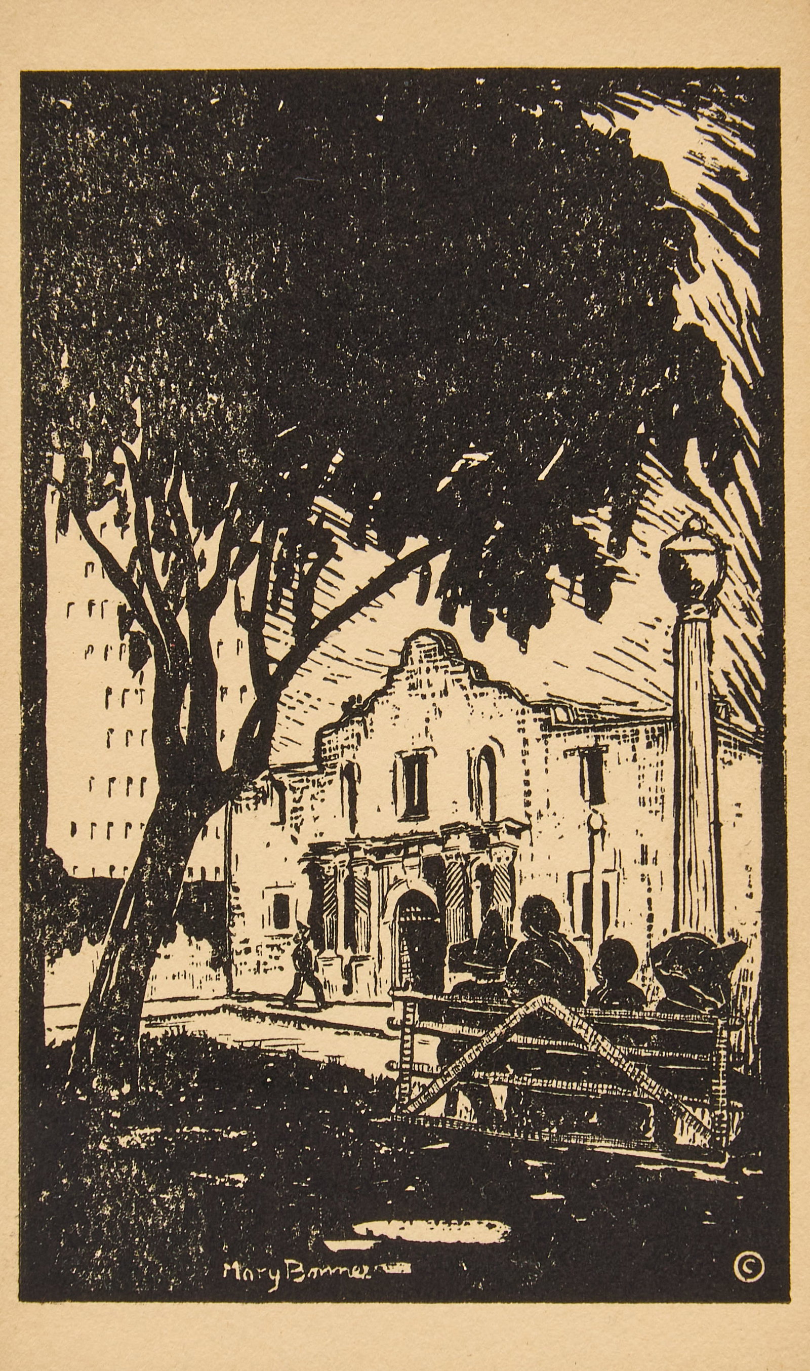 Mary Bonner, The Alamo Woodcut (1 of 4)