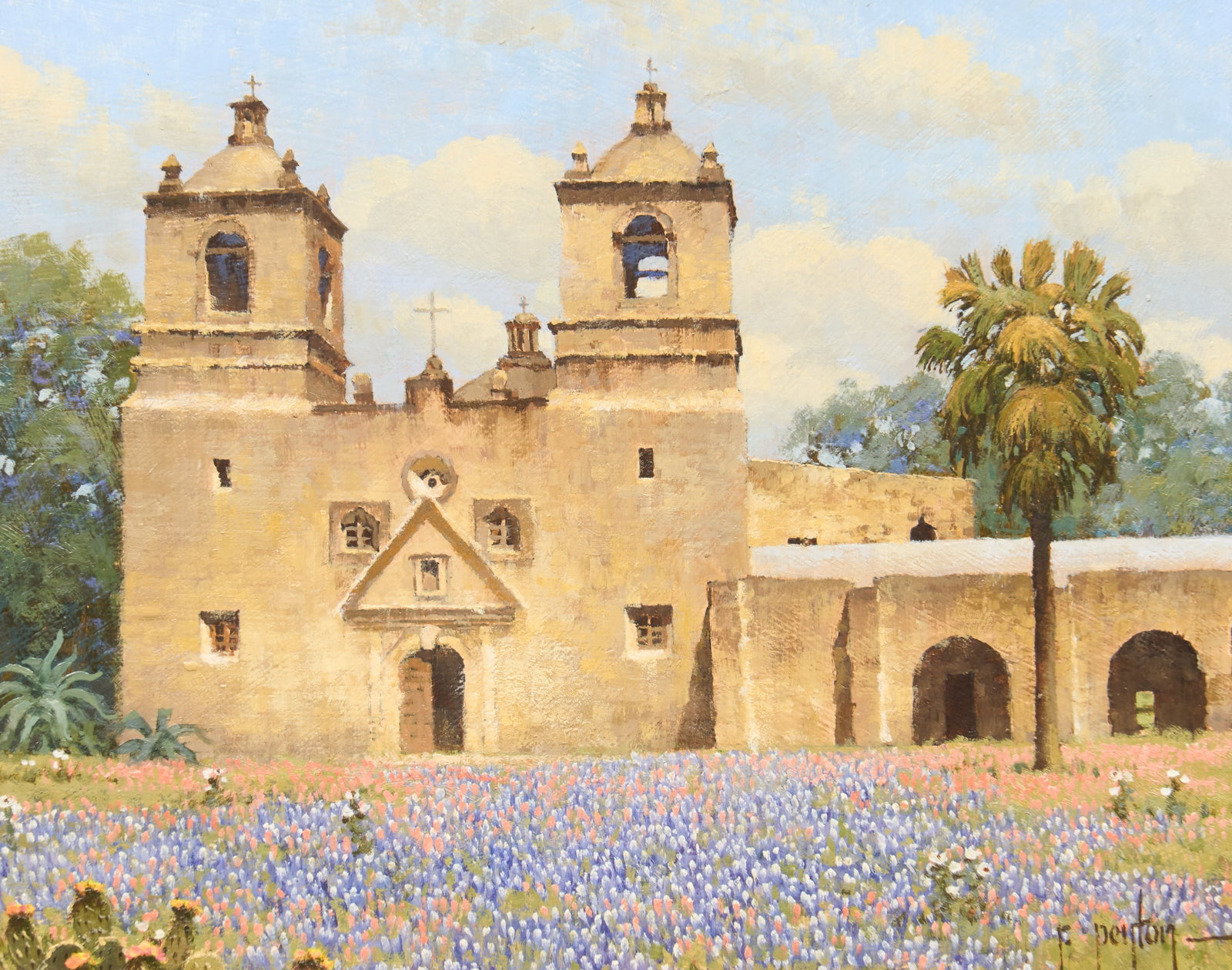 Randy Peyton, "Mission Concepcion": Randy Peyton (Texas / Italy, b. 1958), "Mission Concepcion", oil on panel, signed lower right, with personal inscription and date on the verso, 1993 sight: 8 x 10