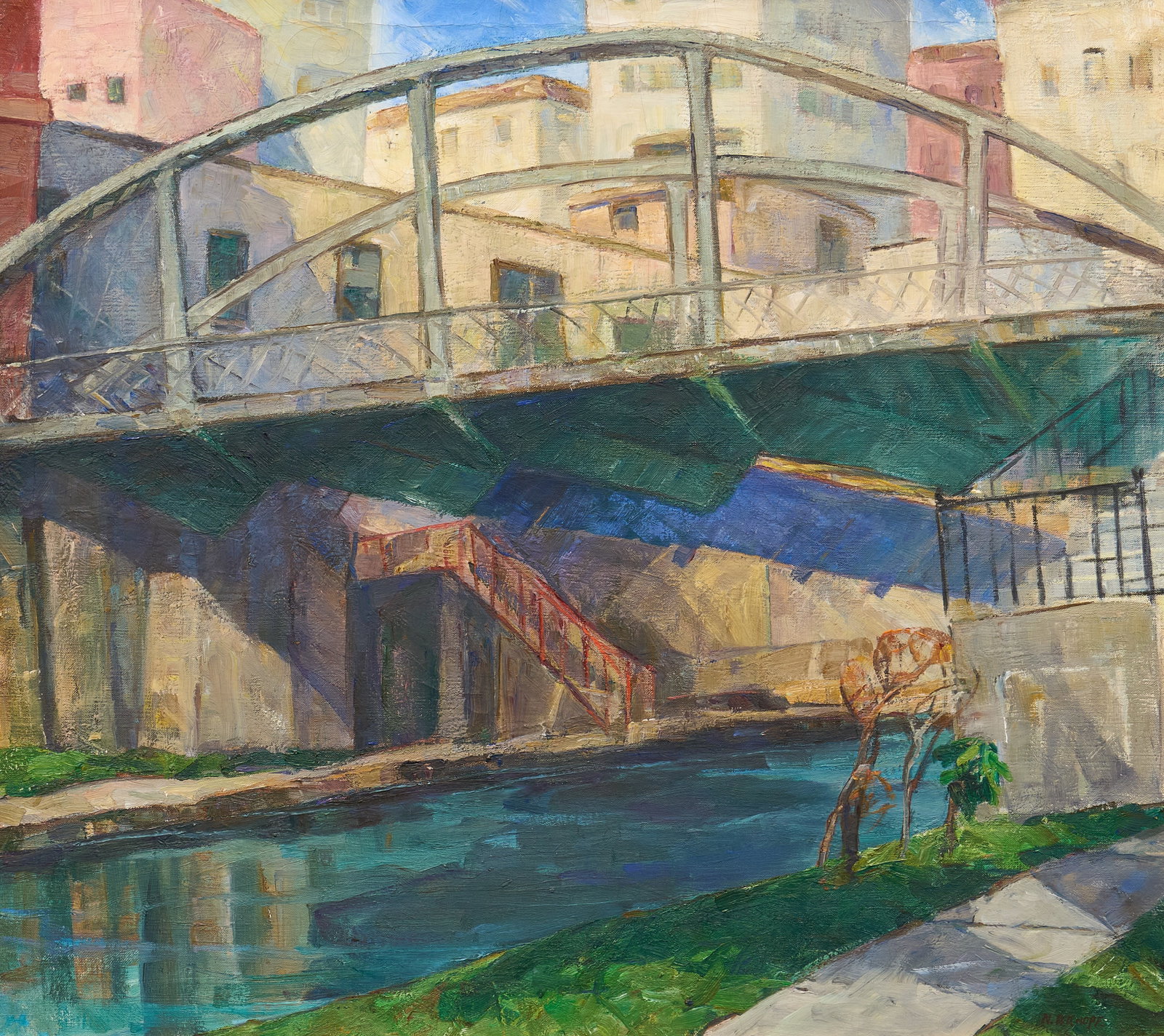 Nellie Knopf, San Antonio Riverwalk: Nellie Augusta Knopf (California / Illinois / Michigan, 1875-1962), view of the San Antonio Riverwalk, oil on canvas, signed lower right sight: 27 x 30 in., frame: 34.5 x 37.5 in. Provenance: