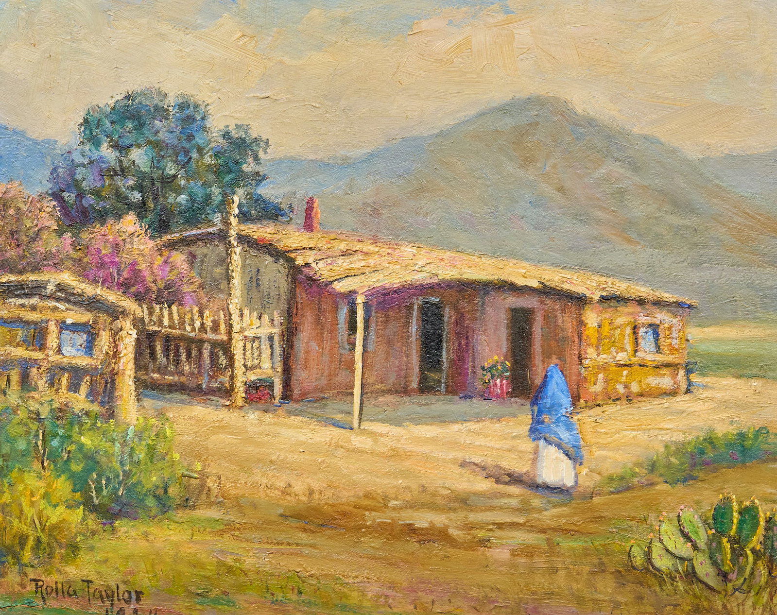 Rolla Taylor, "The Edge of the Desert, Near El Paso": Rolla Sims Taylor (Texas, 1872-1970), "The Edge of the Desert, Near El Paso", oil on panel, signed and dated 1924 lower left, signed again and titled on the verso sight: 16 x 20 in., frame: