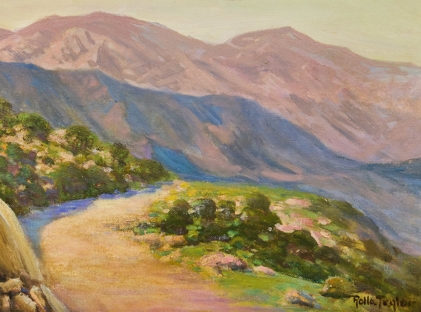 Rolla Taylor, Mountain Landscape: Rolla Sims Taylor (Texas, 1872-1970), mountain road, oil on canvas panel, signed lower right sight: 9 x 12 in., frame: 12.5 x 15.5 in. Provenance: Property from an Amarillo, Texas collection Texas-bor