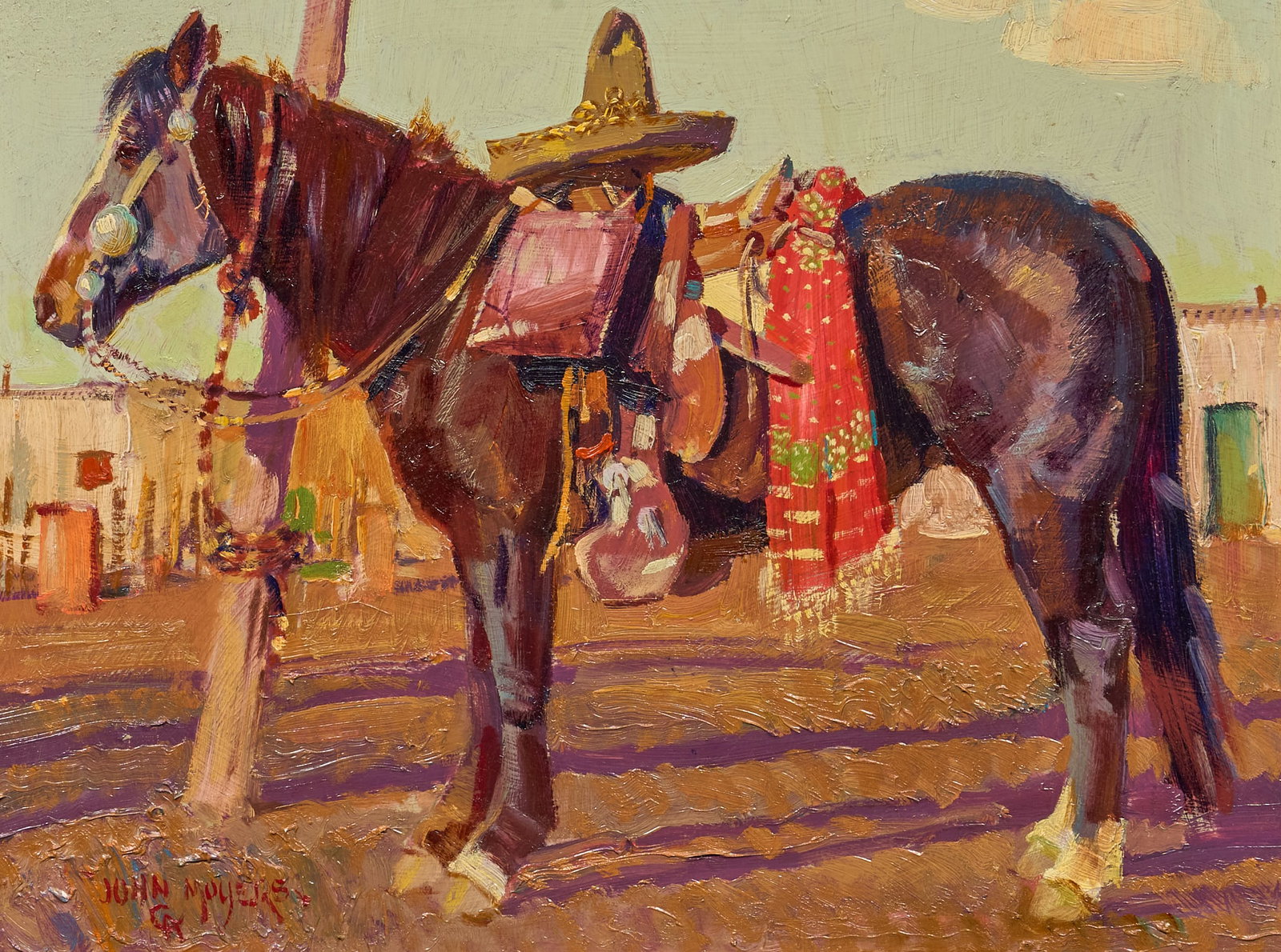 John Moyers, "South of the Border": John Moyers, "South of the Border", oil on masonite, signed lower left, signed again and titled on the verso, dated 1997 sight: 12 x 16 in., frame: 19 x 23 in. Provenance: Property from