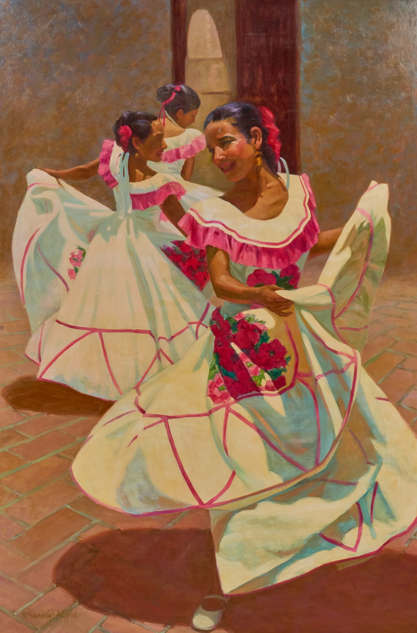 Rosie Sandifer, "Mujeres de Guanajuato": Rosie Sandifer Alford (Texas, b. 1946), "Mujeres de Guanajuato", oil on panel, signed lower left sight: 71 x 48 in., frame: 83 x 59 in. Provenance: Property from a home in San Anto