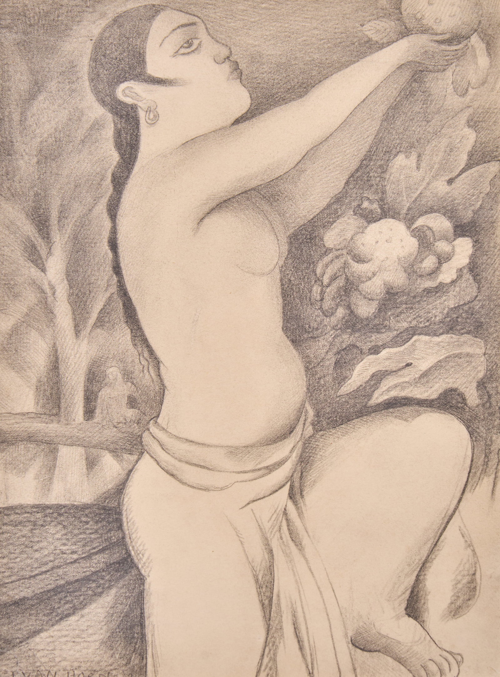 Lucretia Van Horn, Mural Study and Mother and Child (Double Sided): Lucretia Van Horn (California, 1882-1970), mural study and mother and child (double-sided work), ink on paper, circa 1926, signed lower left sheet: 12 x 9 in., frame: 19.5 x 16 in. Provenanc