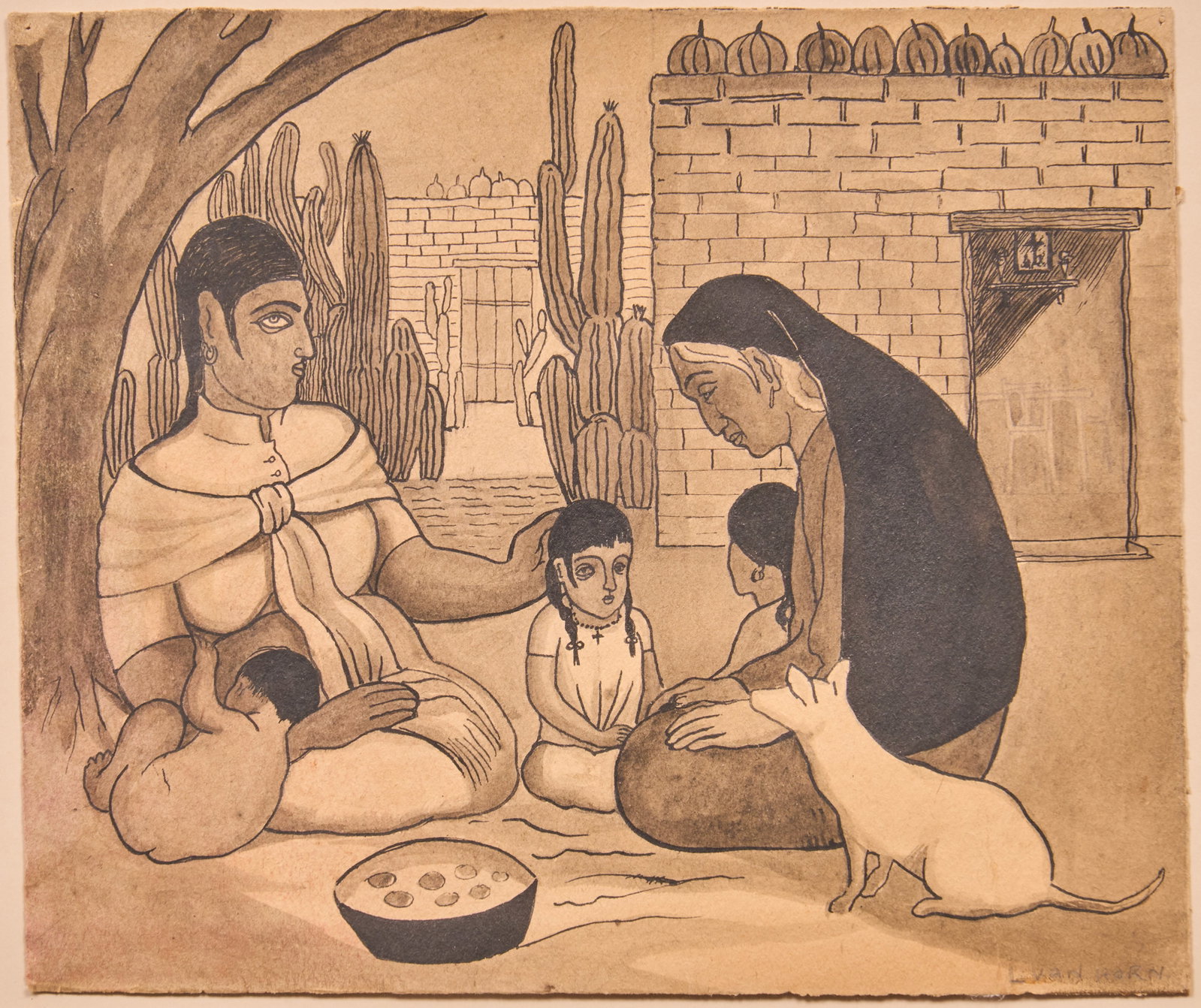 Lucretia Van Horn, "Chiconcua": Lucretia Van Horn (California, 1882-1970), "Chiconcua", ink on paper, circa 1926, signed lower right sheet: 10 x 12 in., frame: 15.5 x 17.5 in. Provenance: Property from a San Antonio, 