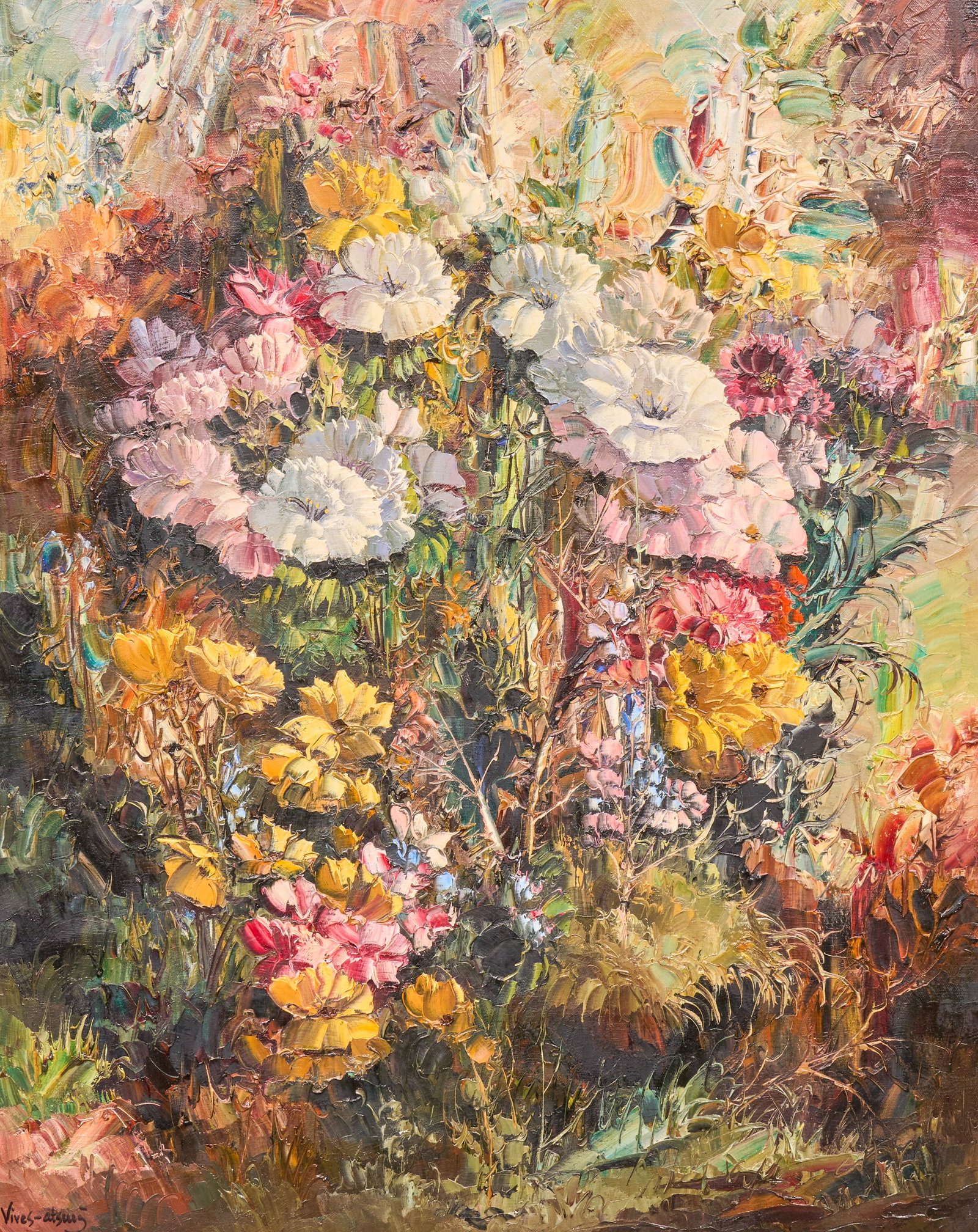 Jose Vives-Atsara, "Wild Flowers": Jose Vives-Atsara (Spain / San Antonio, Texas, 1919-2004), "Wild Flowers", oil on canvas, signed lower left sight: 30 x 24 in., frame: 40 x 35 in. Provenance: Property from a 