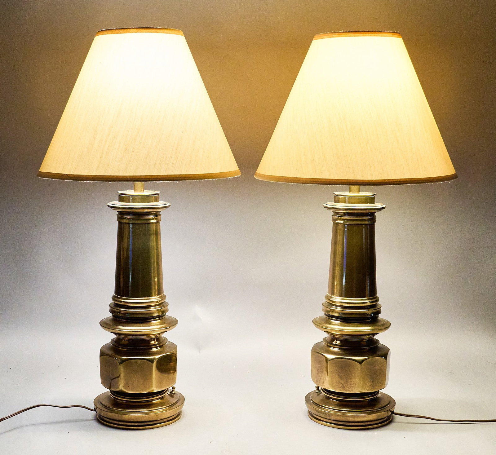 Pair of Turned Stiffel Brass Lamps (1 of 3)