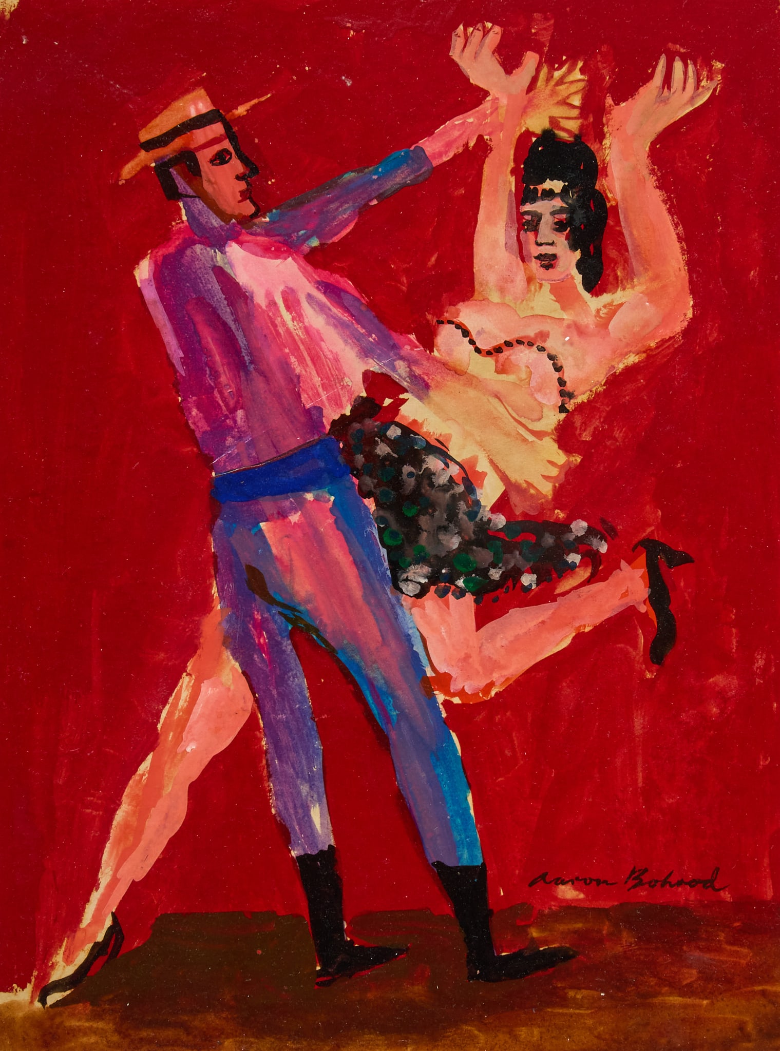 Aaron Bohrod, Burlesque Dancers: Aaron Bohrod (American, 1907-1992), two burlesque dancers, gouache on paper, signed lower right sight: 14 x 11 in., frame: 23.5 x 19.5 in. 