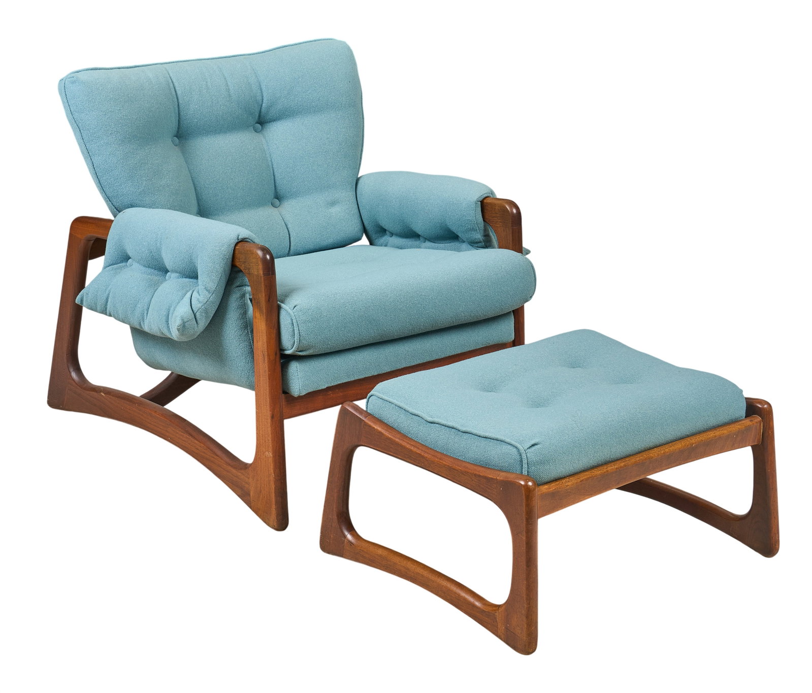 Adrian Pearsall, Model 2466C Lounge Chair and Ottoman: Adrian Pearsall (1925-2011, New York) Model 2466C Lounge Chair with matching ottoman, with original blue upholstery height 31.5 in x width 36 in. x depth 35 in. Provenance: Property from a home in Uni