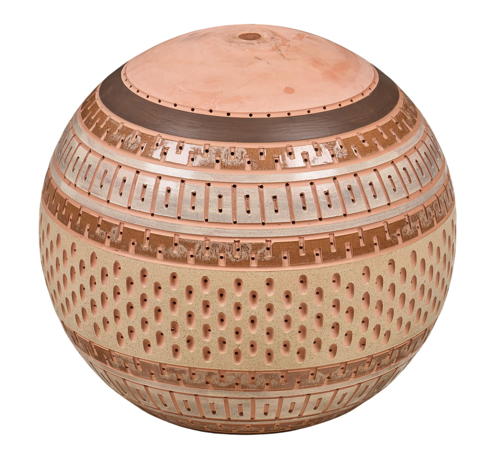 Beaumont Mood, Globe Ceramic Shade: Beaumont Mood (San Antonio, Texas) glazed ceramic globe pendant chandelier shade height 17 in x width 18 in. x depth 18 in. Provenance: Property from a home in San Antonio, Texas, purchased from the