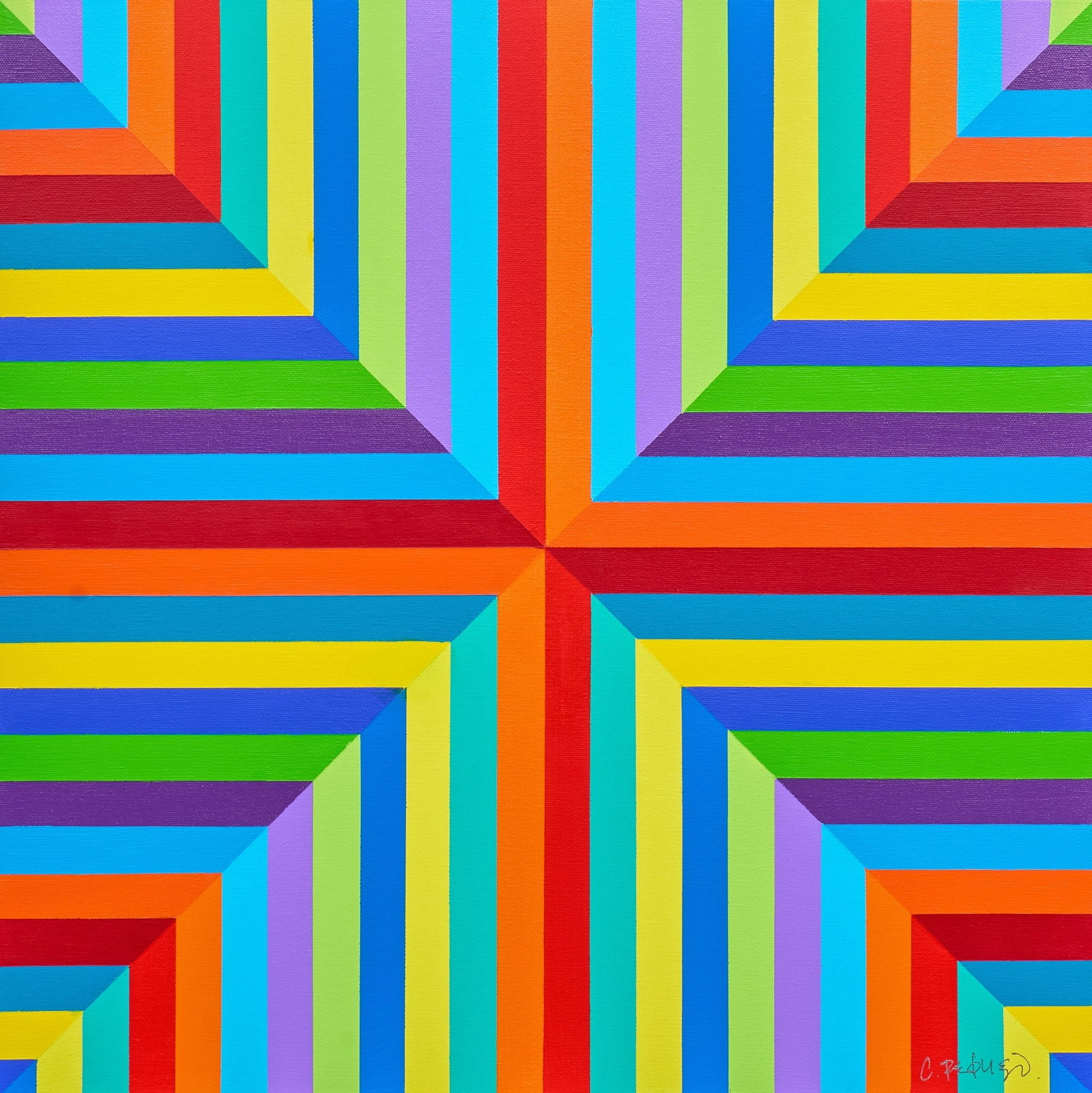 Camilo Requejo, "Chromatic Crossroads": Camilo Requejo (Mexico / Texas, b. 1976), "Chromatic Crossroads", acrylic on canvas, signed lower right sight: 24 x 24 in., frame: 25 x 25 in. Provenance: Property from a home in