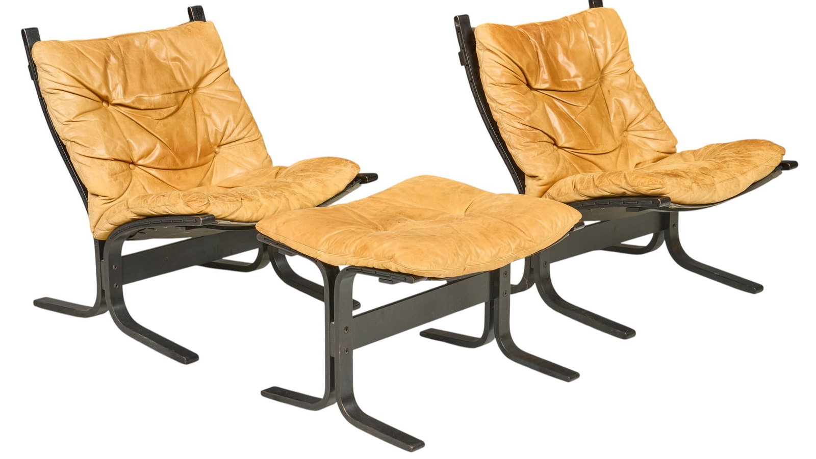 Pair of Ingmar Relling for Westnofa “Siesta?? Leather Lounge Chairs and Ottoman (1 of 5)