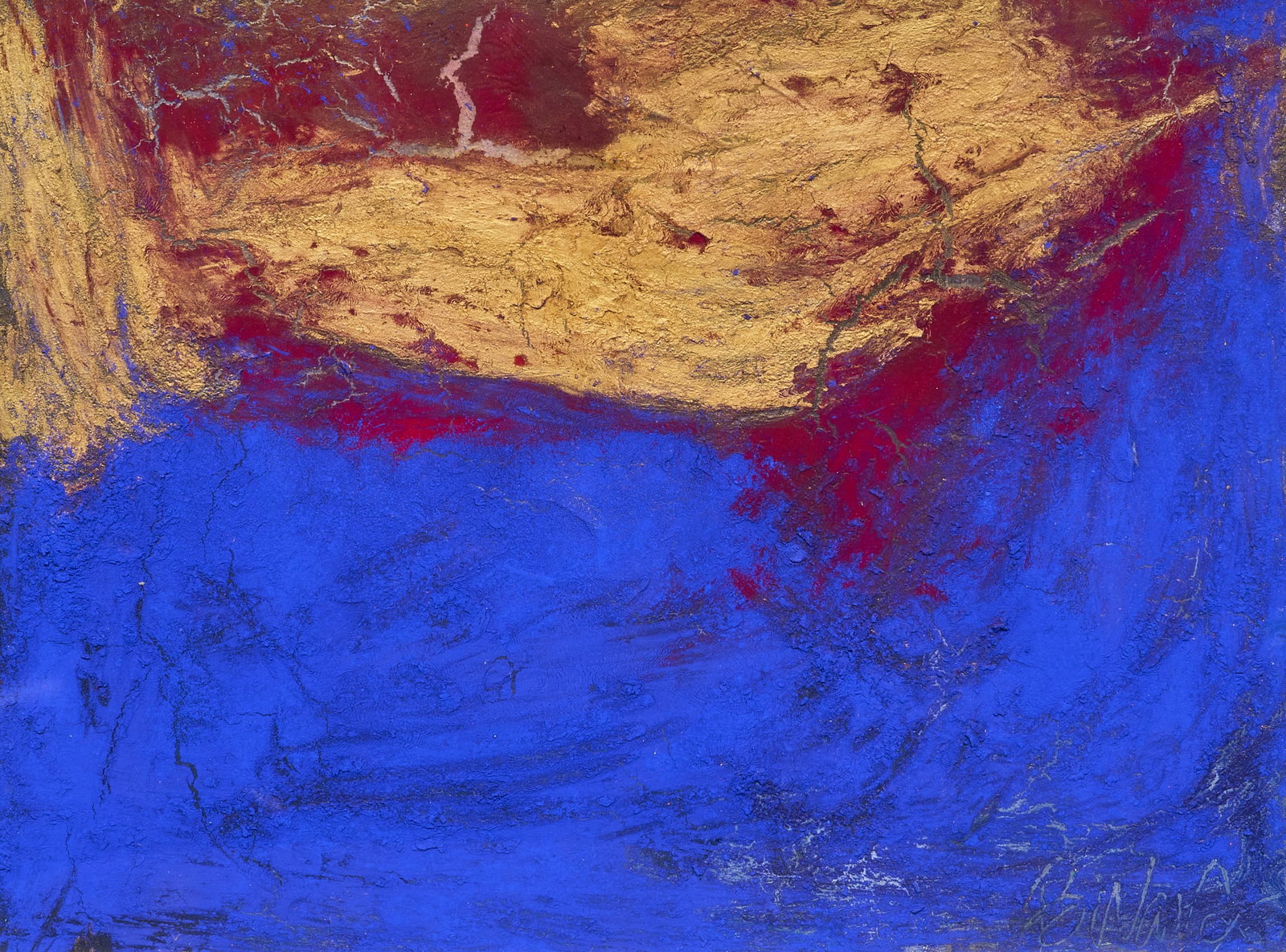 Bettie Ward, Cobalt and Gold Abstract: Bettie Ward (Texas / New Mexico, b. 1947), cobalt, gold, and crimson abstract, mixed media, signed lower right sight: 22 x 30 in., frame: 23.5 x 30.5 in. Provenance: Property from a home in San