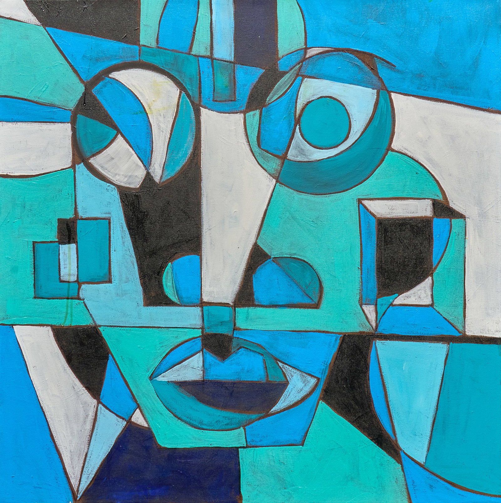 Karl Lubbering, "Portrait in Blue": Karl James Lubbering (Texas, b. 1969), "Portrait in Blue", acrylic on gallery-wrapped canvas, signed and titled on the verso, not framed size: 38 x 38 in. Provenance: Property