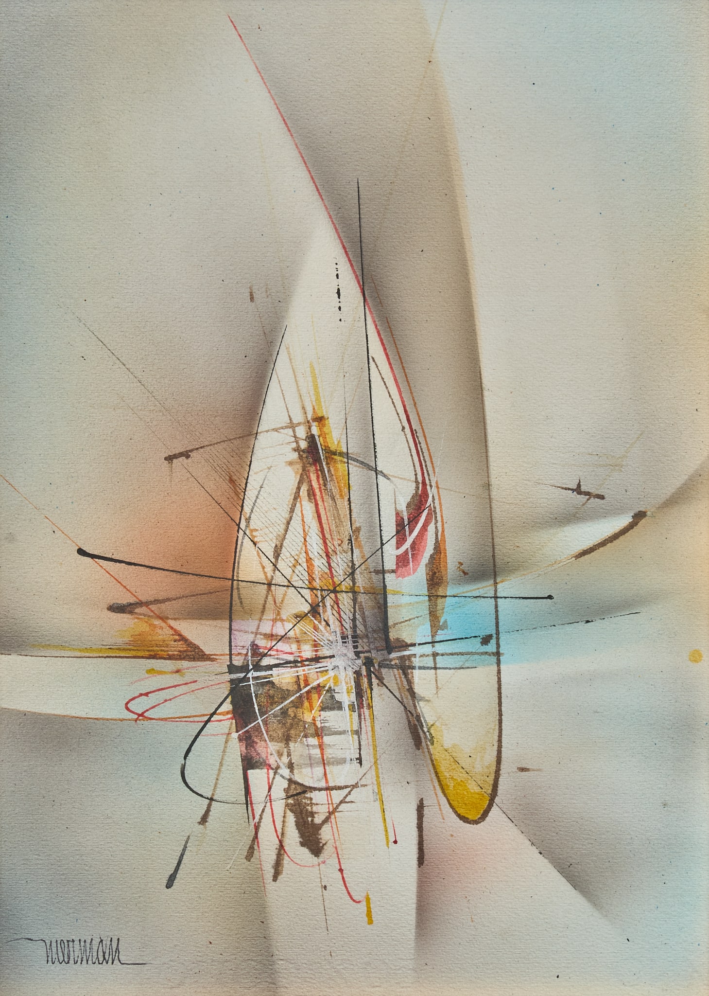 Leonardo Nierman, Abstract Composition: Leonardo Nierman (New York / Mexico, 1932-2023), abstract composition, watercolor and pastel on paper, signed lower left sight: 14 x 10 in., frame: 21 x 17 in. Provenance: Property from a home