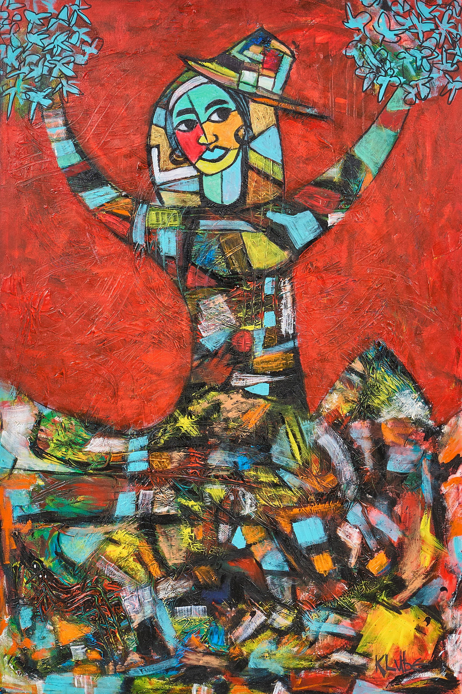 Karl Lubbering, "Chica Cheerleader": Karl James Lubbering (Texas, b. 1969), "Chica Cheerleader", acrylic on gallery-wrapped canvas, signed and titled on the verso, not framed size: 72.5 x 48.5 in. Provenance: