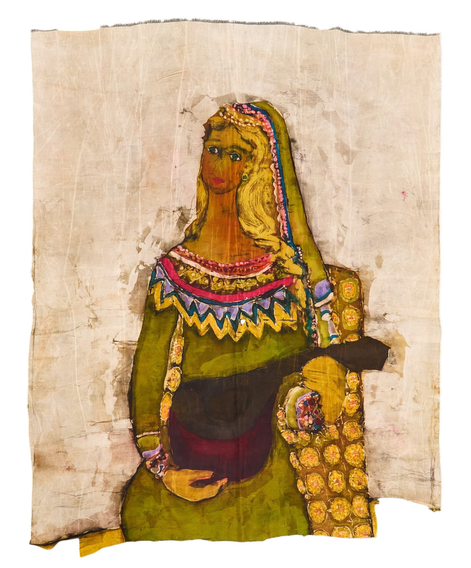 Margaret Putnam, Silk Batik Queen: Margaret Putnam (Texas, 1913-1989), colorful queen motif, batik on silk, not framed, not signed size: 30 x 24 in. Condition: some breakage to the silk at center Provenance: Property from the