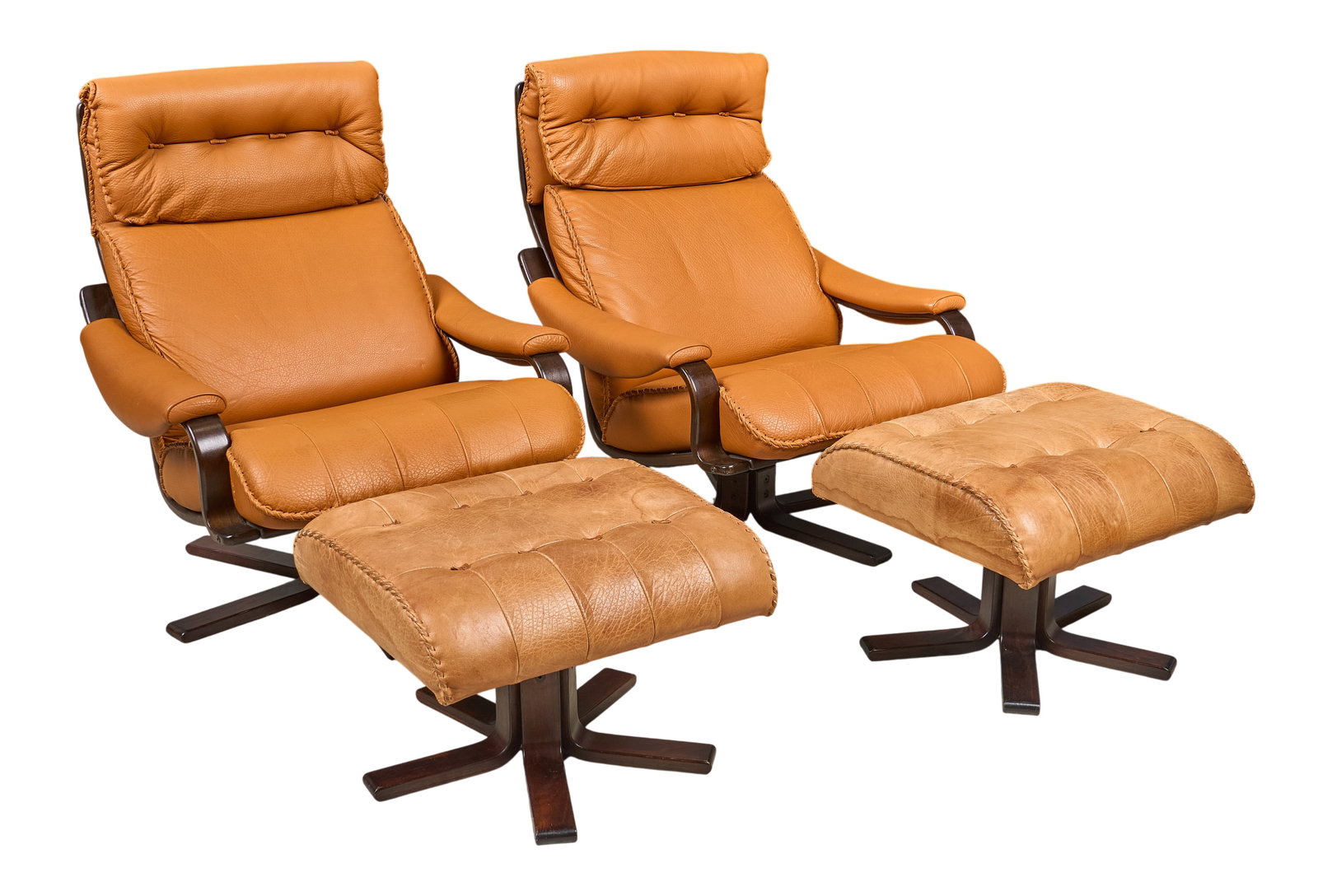 Pair of Danish Mid-Century Leather Lounge Chairs and Ottomans (1 of 4)