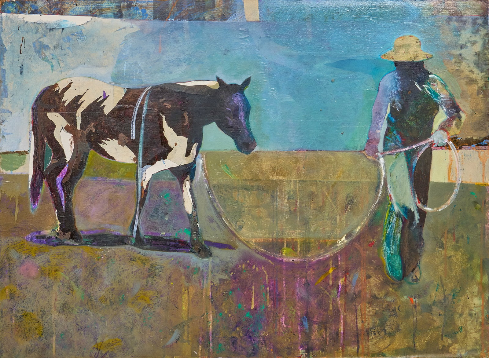 Sky Patterson, "MacNamara Site #2": Sky Patterson (Texas, 20th-21st C.), "MacNamara Site #2", acrylic and collage on paper, artist's note on the verso with signature, title, and date, 2007 sight: 21 x 36 in., frame: 35.5