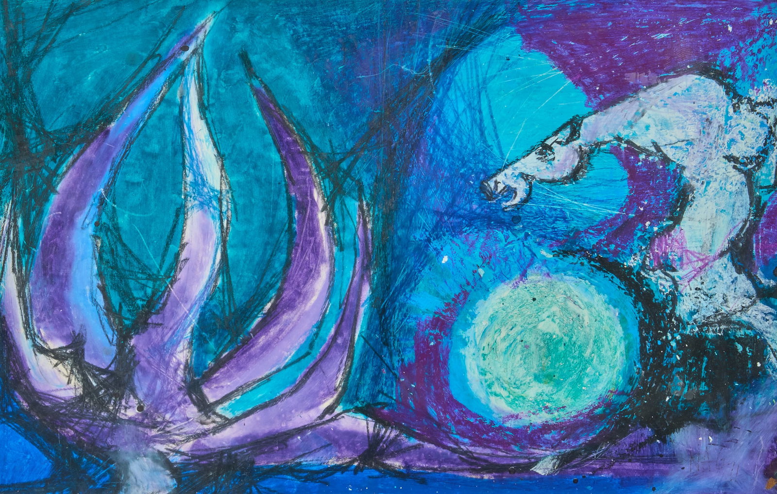 Nag Arnoldi, Composition with Horse: Nag Arnoldi (Switzerland, 1928-2017), abstract composition with horse motif Arnold is known for, mixed media on paper or board, incised signature (NAG) and date lower right, 1971 sight: 6 x 9 in.,