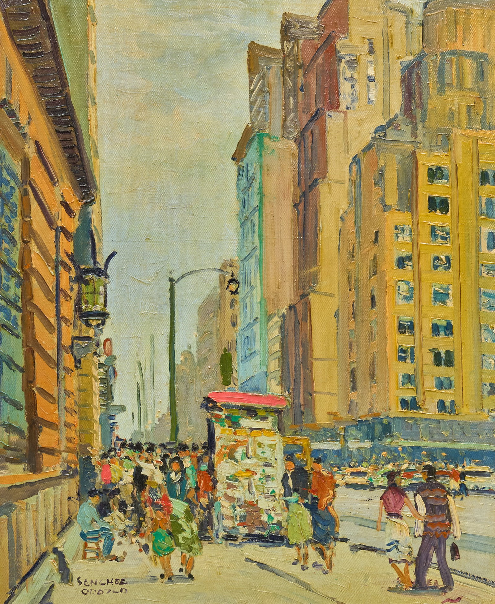 Sanchez Orozco, "City Scene": Sanchez Orozco (20th C.), "City Scene", oil on canvas, signed lower left sight: 21 x 17.5 in., frame: 26 x 22 in. Provenance: Property from a home in Floresville, Texas 