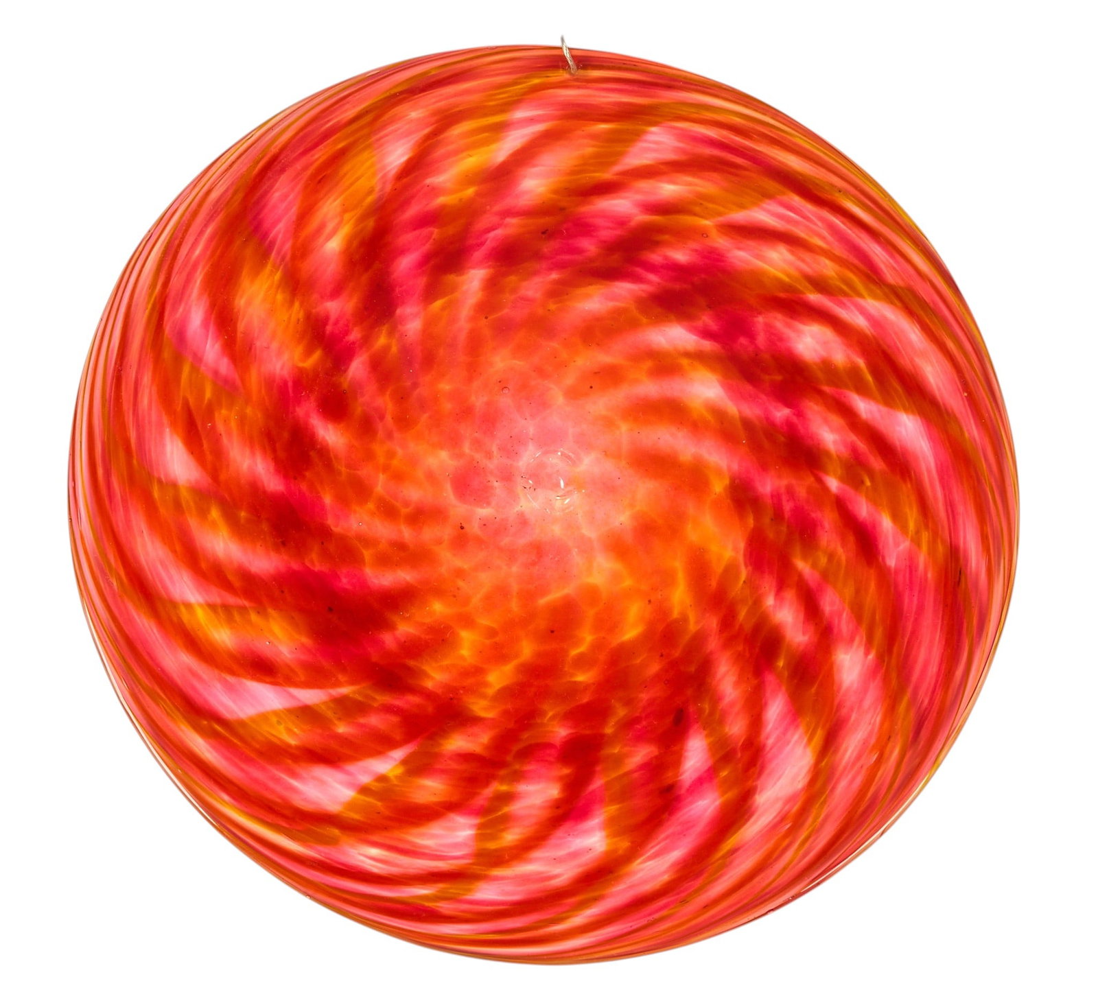 Garcia Art Glass, Small Kaleidoscope Platter: Garcia Art Glass (Gini Garcia, San Antonio, Texas), small hand-blown "Kaleidoscope Platter" in red and orange colorway depth 0.5 in. x diameter 11.5 in. Provenance: Property from a