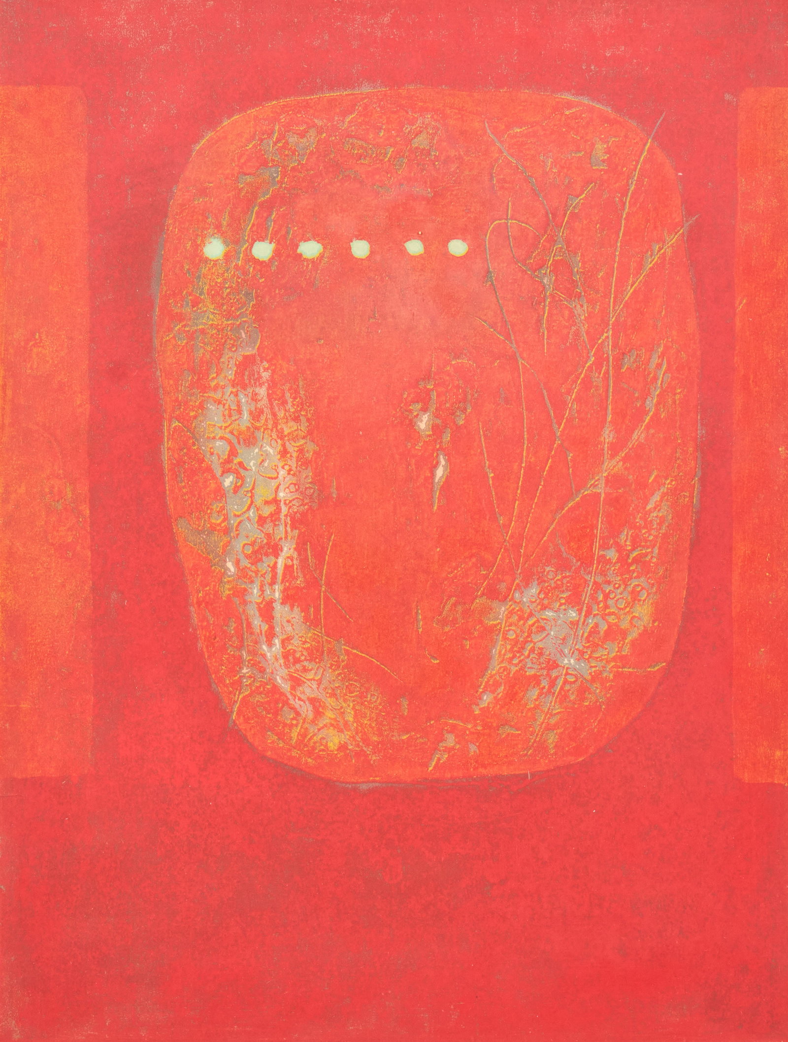 Hiroyuki Tajima, Abstract Woodblock: Hiroyuki Tajima (Japan, 1911-1984), abstract woodblock print, signed and titled in the margin in pencil, dated 1971, ed. 8/50 sight: 22 x 17 in., frame: 30.5 x 24.5 in. Provenance: Property from a