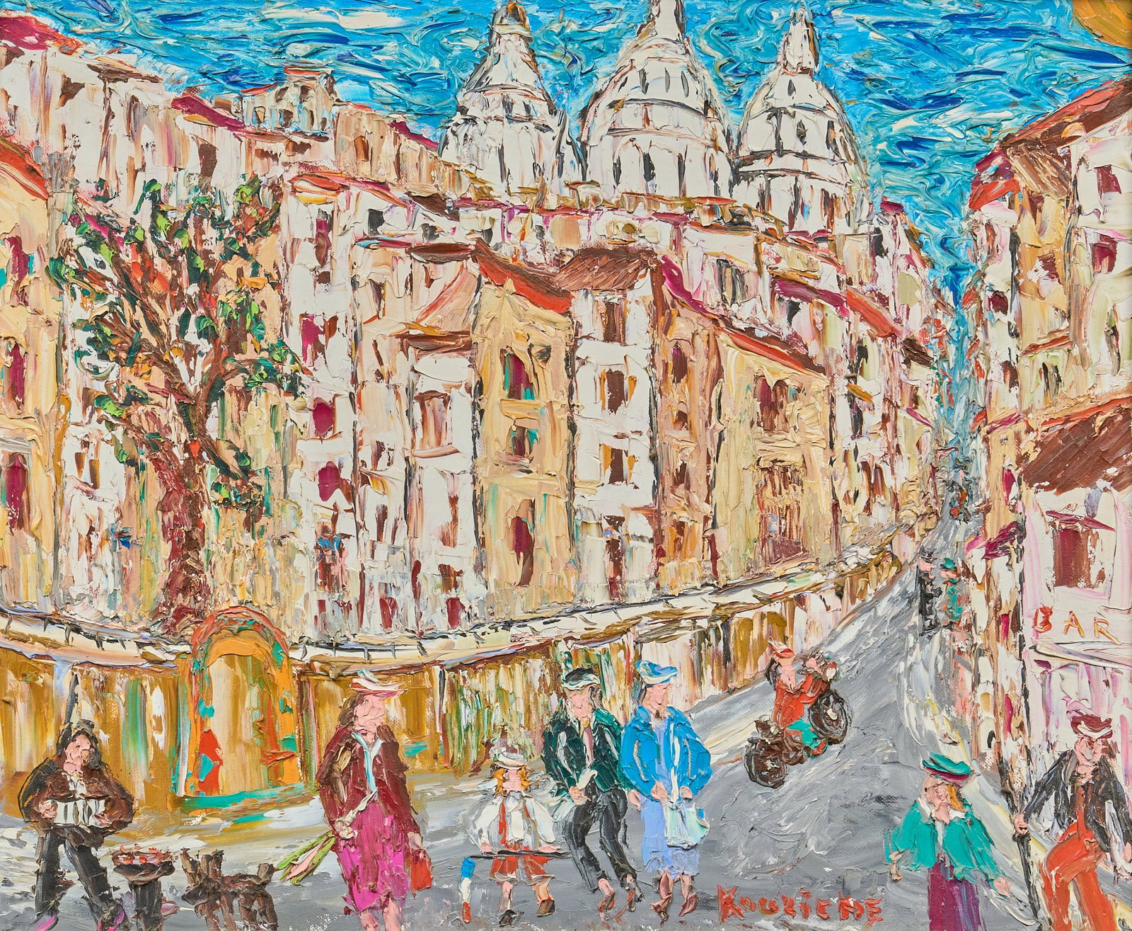 Michel Kouliche, "City Scene": Michel Kouliche (France, 1922-2010), modernist city scene, oil on panel, signed lower right sight: 20 x 24 in., frame: 26.5 x 30.5 in. Provenance: Property from a home in Floresville,