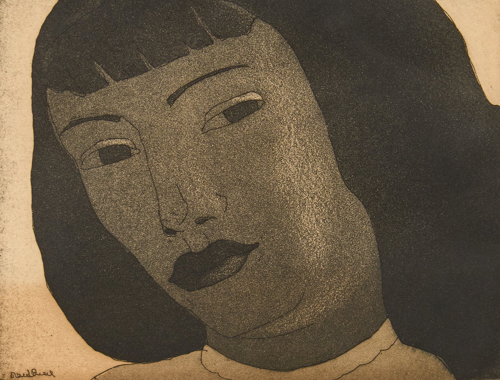 Doel Reed, Enigmatic Woman: Doel Reed (Oklahoma / New Mexico), 1944-2015), portrait of an enigmatic woman, artist-pulled lithograph, signed and numbered in the margin in pencil, ed. 2/3 sight: 7 x 9 in., frame: 13 x 15