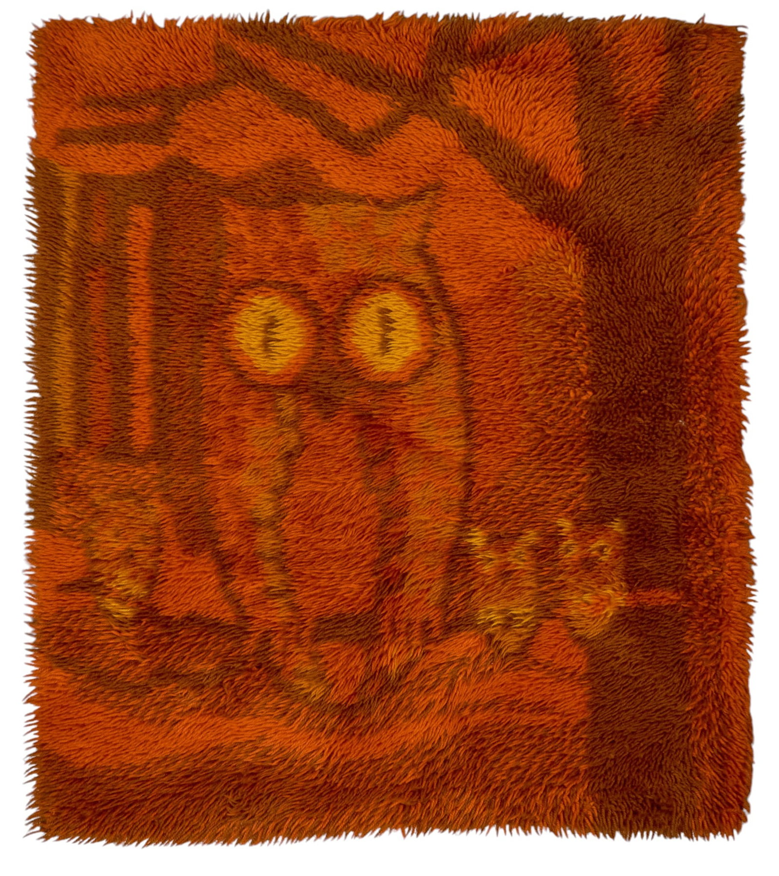 Danish Hand-Knotted Owl Rug, 3 ft. 1 in. x 2 ft. 7 in.: Danish mid-century hand-knotted rug with owl family motif 3 ft. 1 in. x 2 ft. 7 in. Provenance: Property from a home in San Antonio, Texas