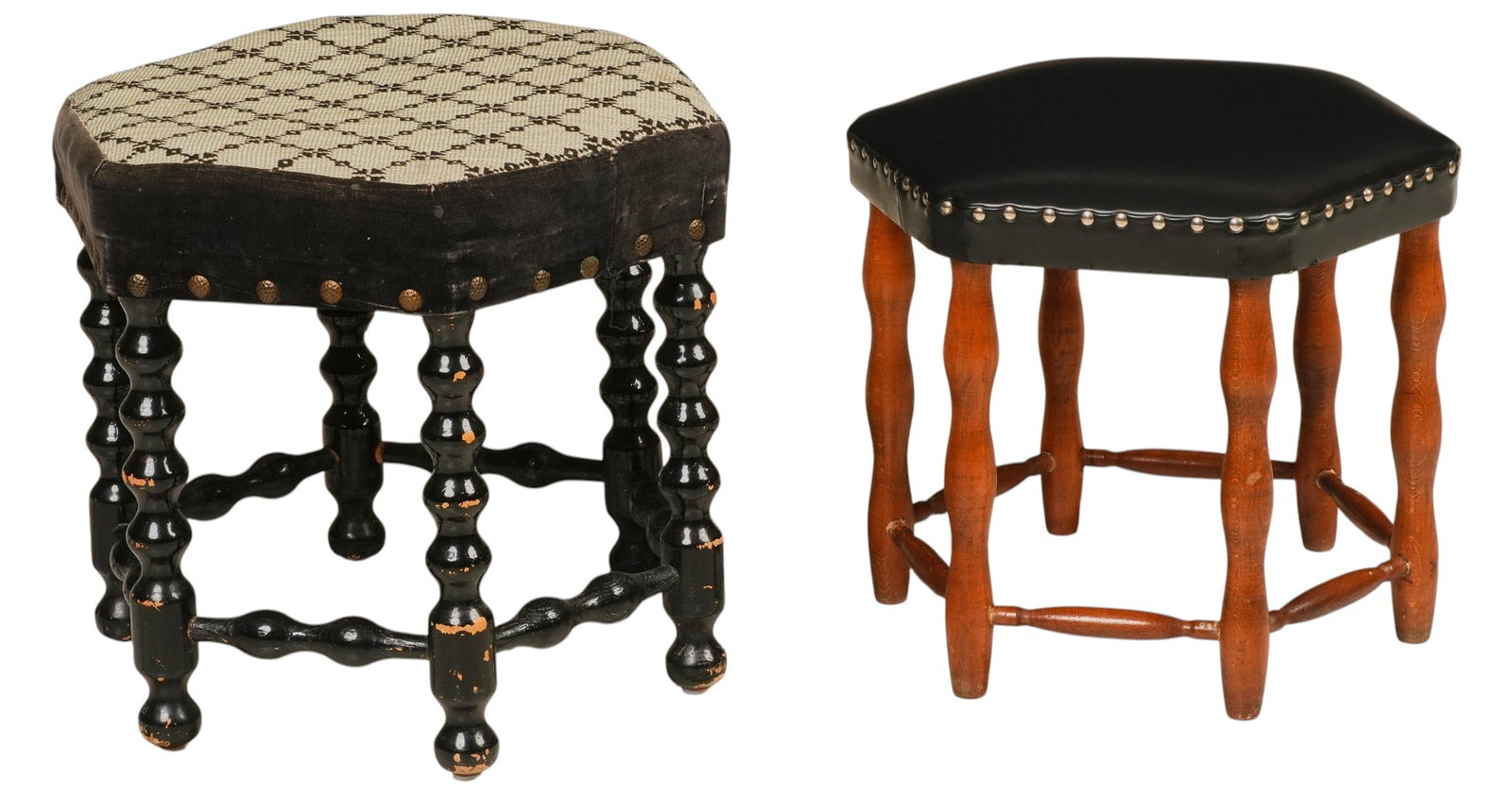 Pair of Mid-Century Upholstered Stools (1 of 4)