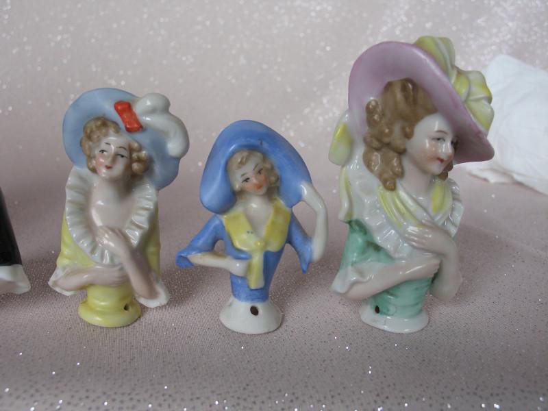 Six hatted Japan Half Dolls 5.5cm to 8cm. Mostly wide (1 of 3)