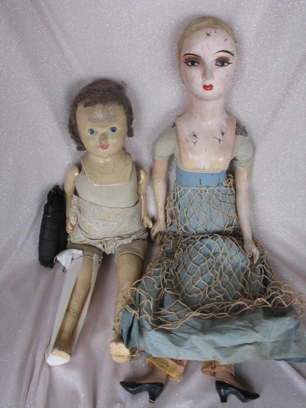 Two distressed composition Dolls:- American 30s Boudoir (1 of 3)