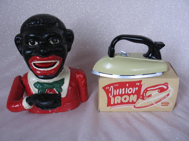 MIB English BCM "Junior Iron" 12. 5cm long. AND cast: MIB English BCM "Junior Iron" 12. 5cm long. AND cast meatal reproduction 'Jolly Nigger Bank' 16. 5cm