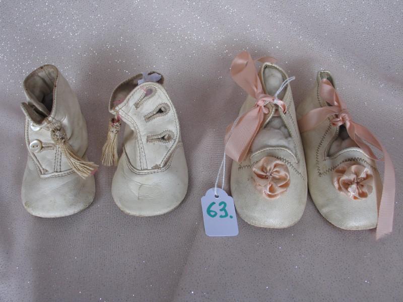 Two pair white Kid leather vintage doll shoes:- Ankle (1 of 1)
