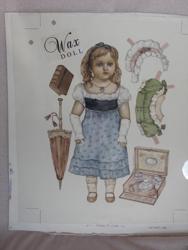 Rare Original Artist Proof 'Paper Dolls' watercolor: Rare Original Artist Proof 'Paper Dolls' watercolor drawings for Doll Digest magazine. Jennifer 90s series by Colin Gorham, four 2004 Cheri Verrenkamp, 1994 Nicoln White wax doll. Ten paper dolls/bear