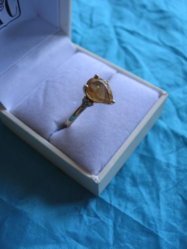 Ladies 9K Gold, Citrine & Diamond dress ring, stamped (1 of 1)