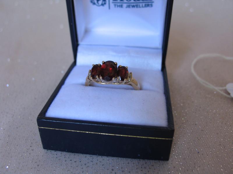 Ladies 9K Gold, Trilogy Hessonite & Diamond dress ring, (1 of 2)