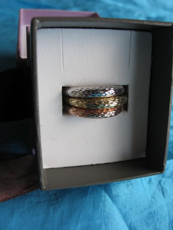 Ladies 10K Gold, three Dome stacked rings . Stamped (1 of 3)