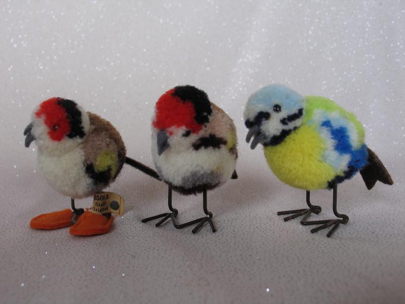 Three Steiff Woolen Birds 1930s . Pom-pom birds 6cm (1 of 1)