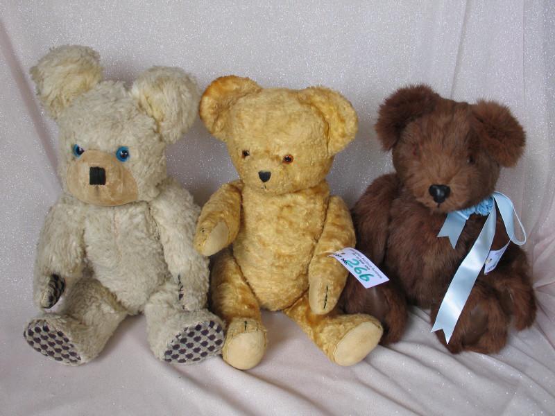 Three vintage bears:- Japan 38cm Cotton plush 40s with (1 of 2)