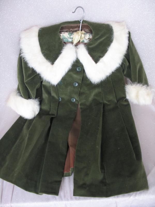 Vintage doll Dress/coat . Dress is 51cm lg . olive (1 of 3)