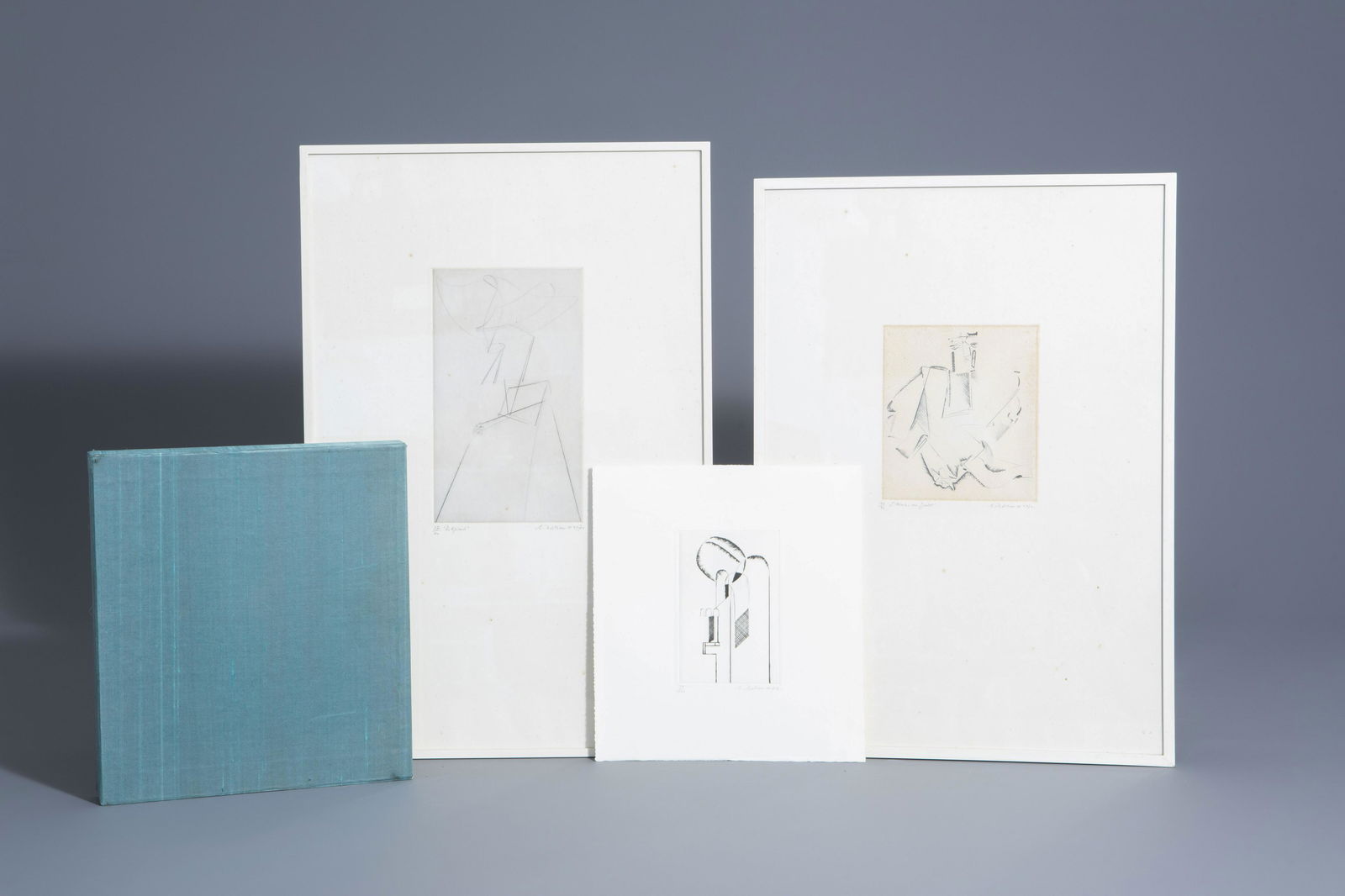 Gaston Bertrand (1910-1994): Three etchings with: Gaston Bertrand (1910-1994): Three etchings with accompanying monograph Religieuse', ed. 27/40, dated 1970Â Work: 24,4 x 14,3 cmÂ Frame: 59,2 x 39,2 cmÂ 'L'homme au jabot', ed. 10/50, dated 1