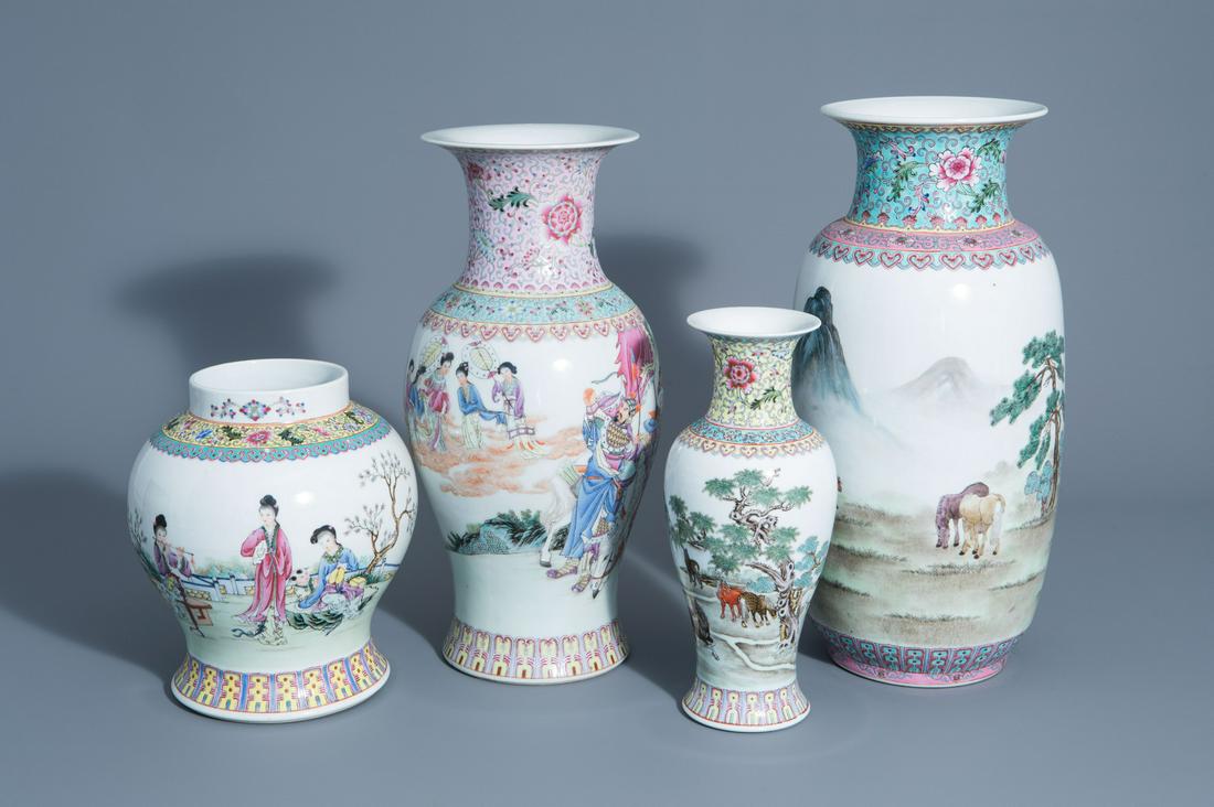 Four various Chinese famille rose vases, 20th C. (1 of 7)