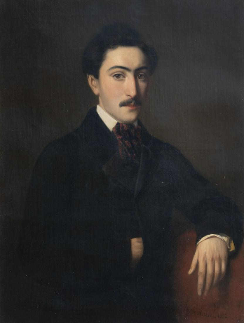 Theodore Bernard De Heuvel (1817-1906): Portrait of: Theodore Bernard De Heuvel (1817-1906): Portrait of Edouard van Rullen (Ruelen), oil on canvas, dated 1852 -- Description: Work: 81 x 65 cm Frame: 99 x 83 cm 